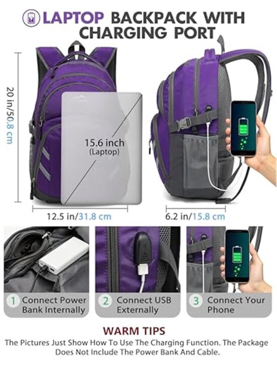 Laptop Backpack USB Charging Travel School Bookbag Anti Theft Water Resistant